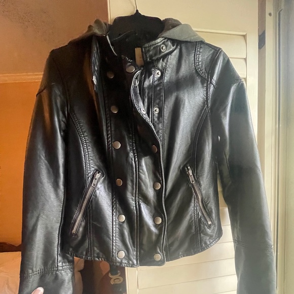 Freepeople Vegan Leather Jacket with Hood - Picture 1 of 6